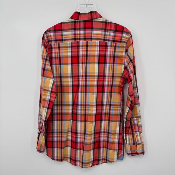 Crown & Ivy shirt men's small stretch button down plaid coral red casual NEW - Picture 4 of 7
